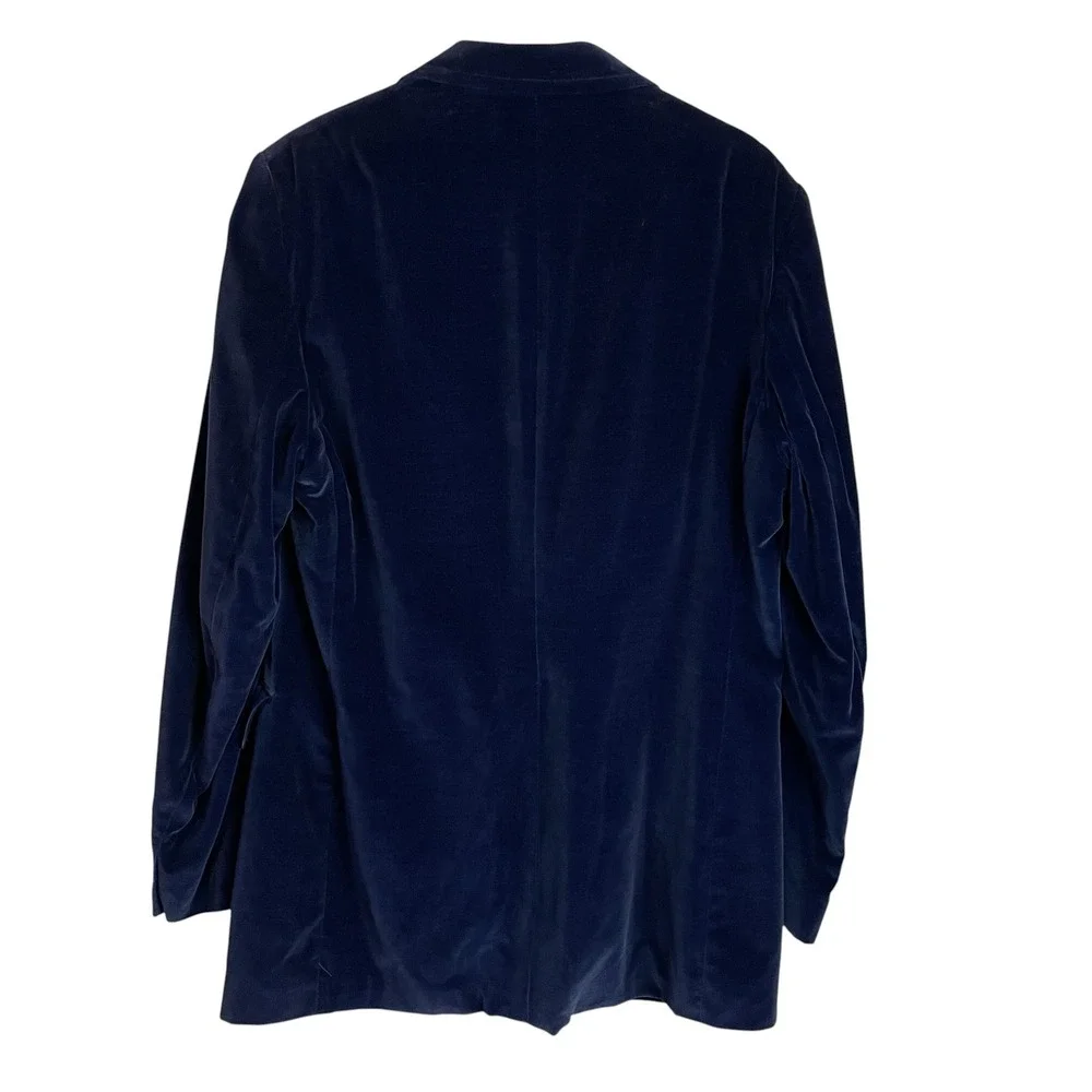 Vtg Cortefiel Mens Velvet Smoking Jacket Sz 44L Blue Tailored Dinner Coat Spain